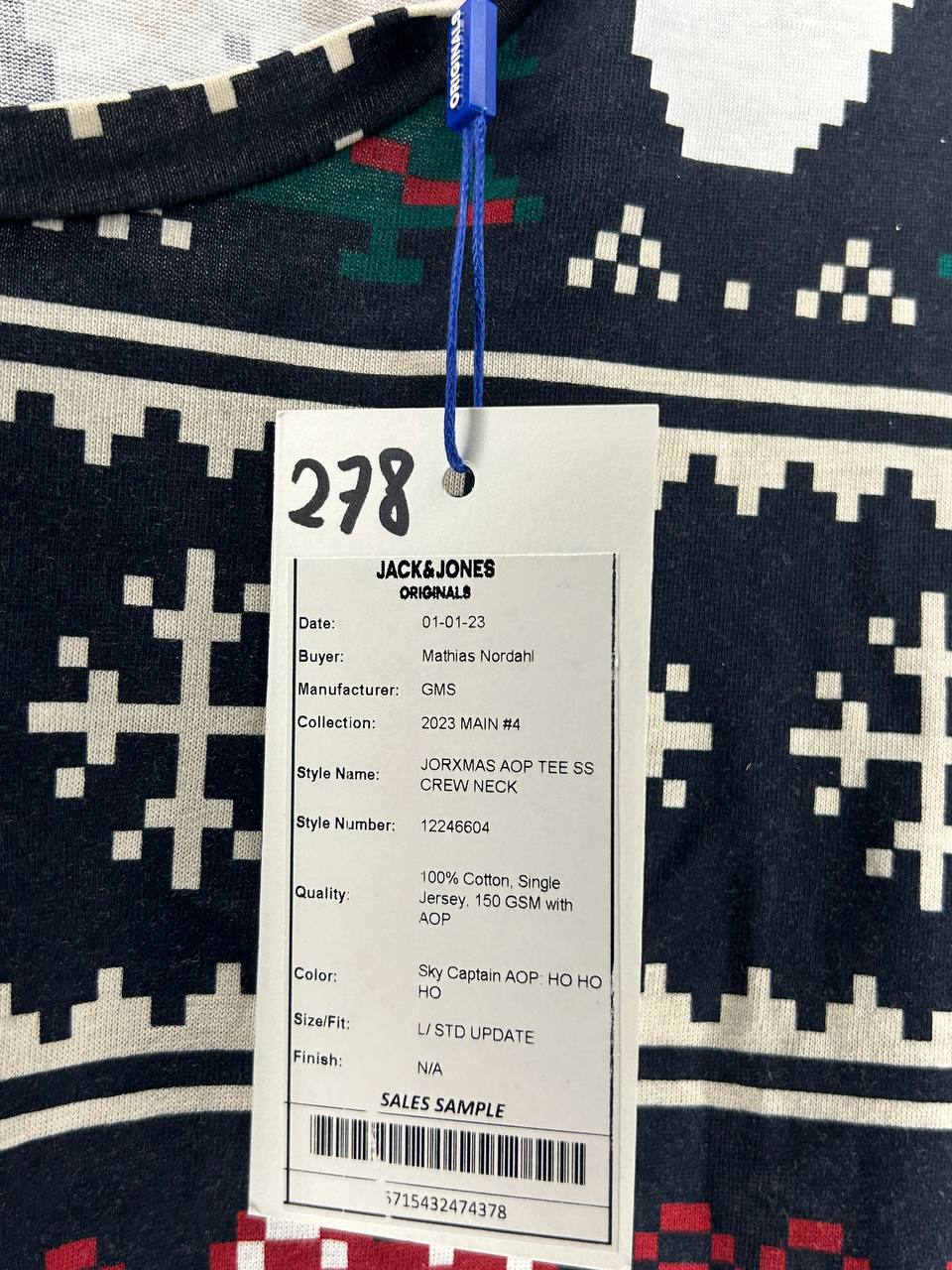 T-shirt – Jack & Jones – Maat L – Sky Captain Aop Ho Ho Ho - Nieuw Met Kaartje