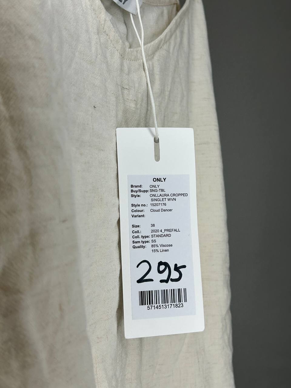 Cropped Singlet – Only – Maat 38 – Cloud Dancer - Nieuw Met Kaartje