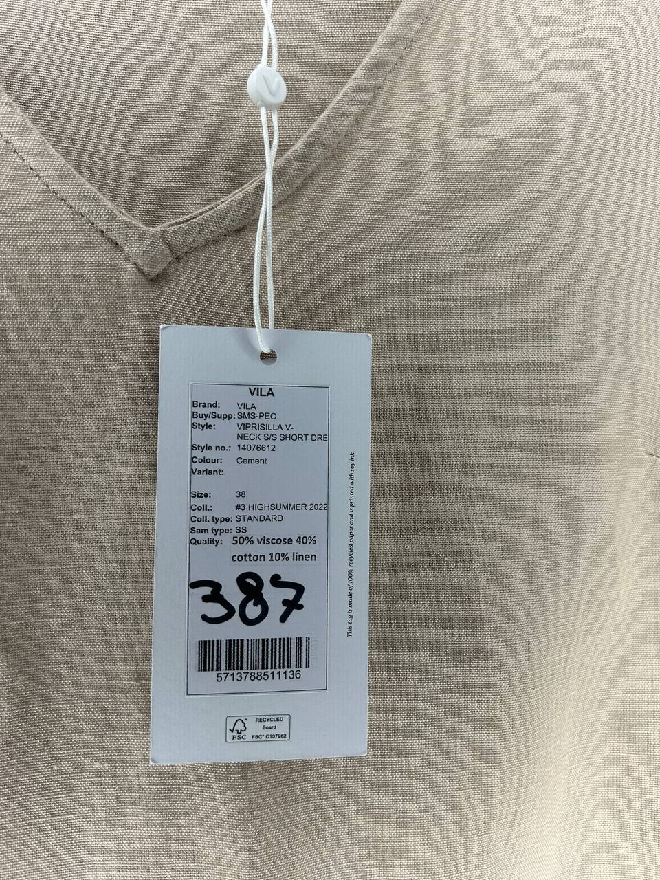 V-prisilla V-neck S/S short dress – VILA – Maat 38 – Cement - Nieuw met kaartje