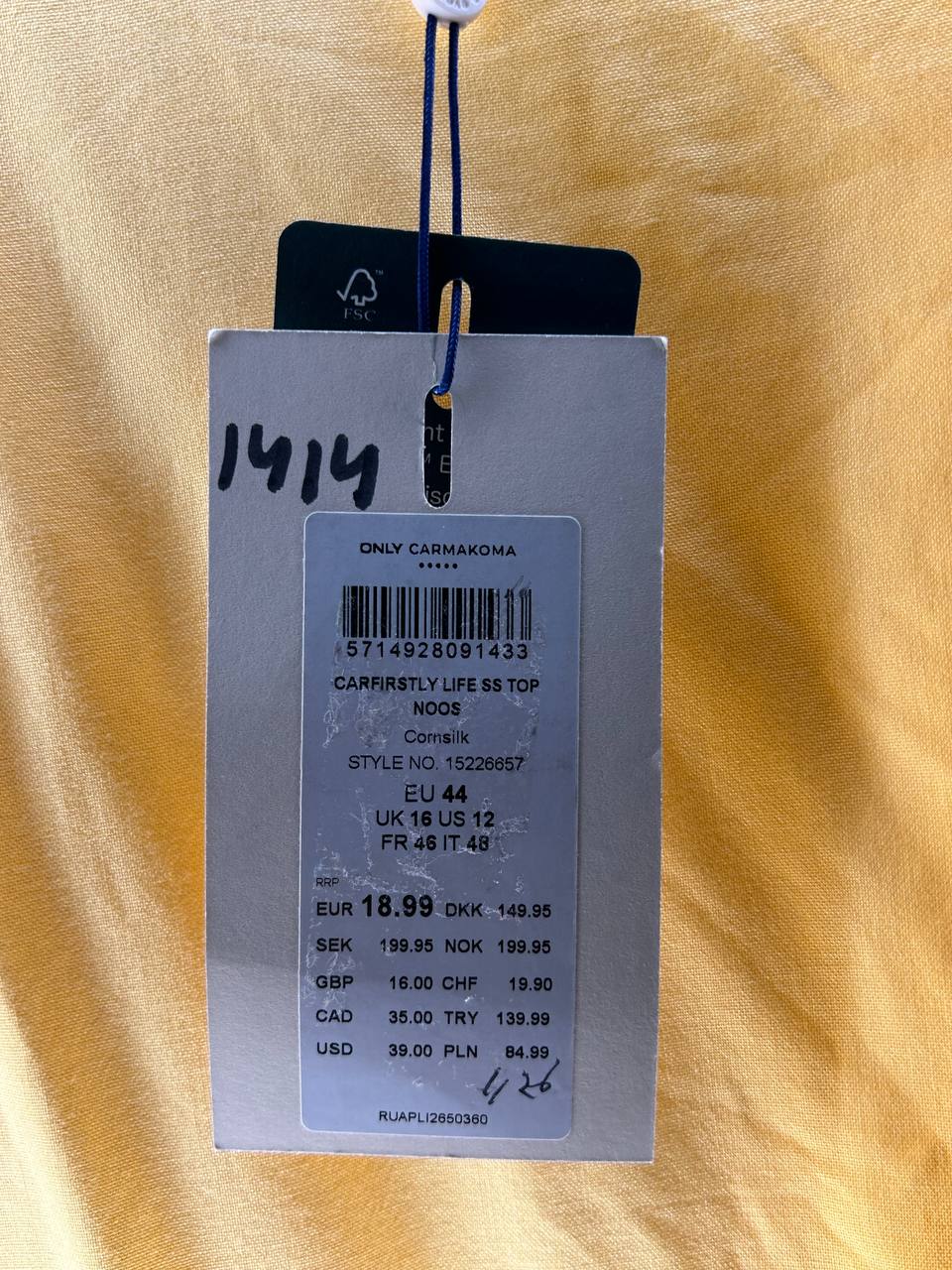 T-Shirts – Only Carmakoma – Maat Eu 44 – Geel