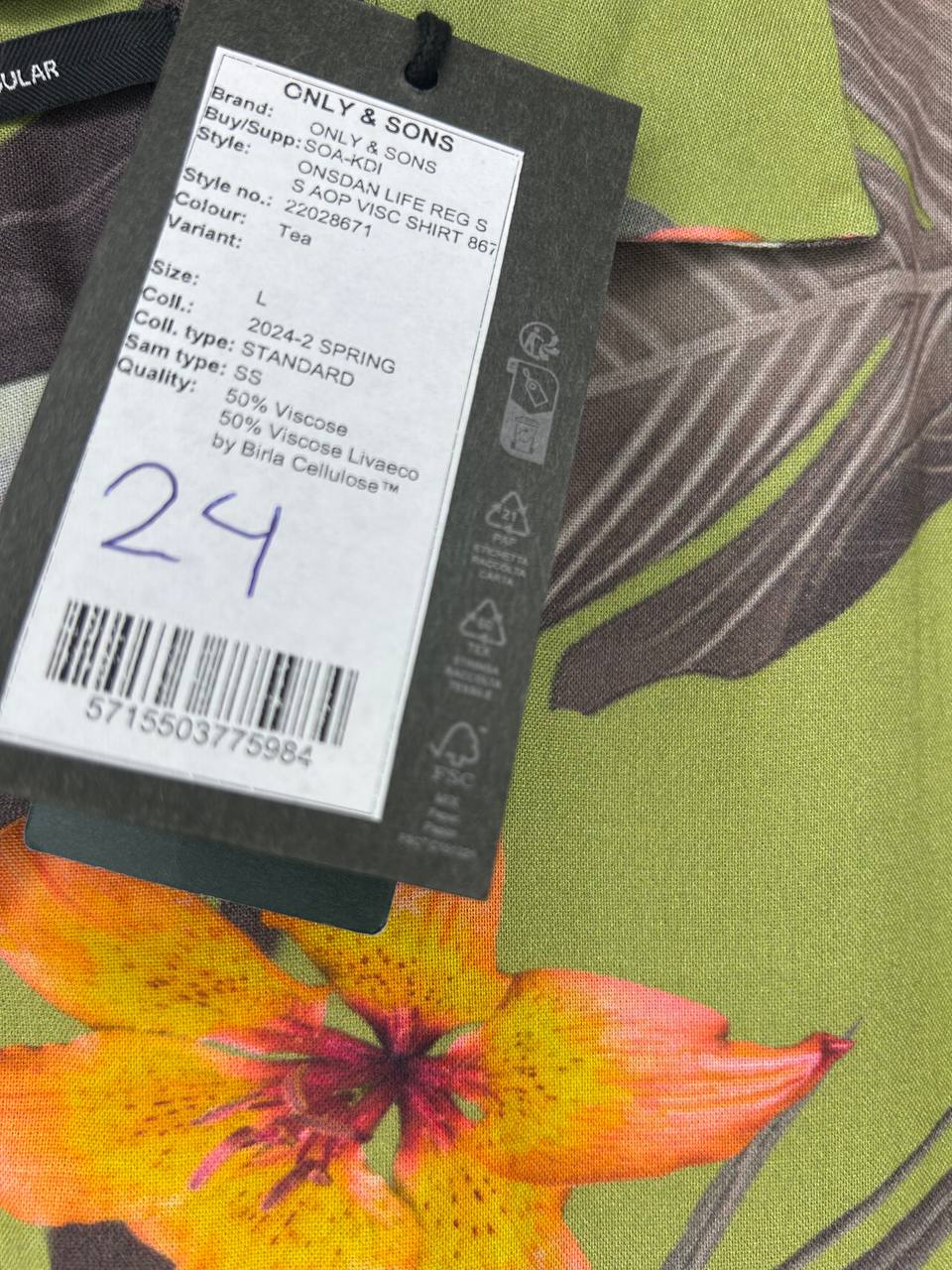 Only And Sons Shirt Met Driekwartmouw Groen L